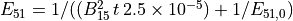 E_{51} = 1/((B^2_{15}\, t\, 2.5\times10^{-5})+1/E_{51,0})